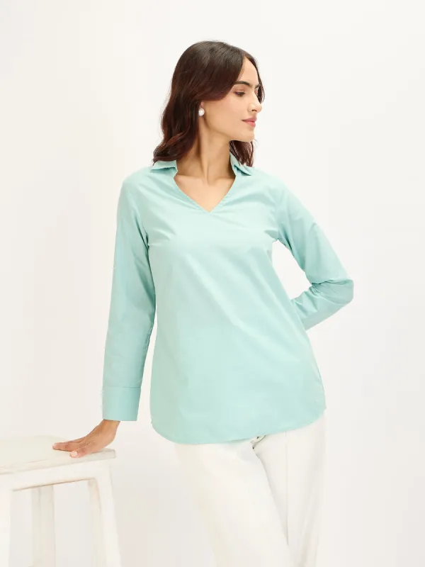 Allure Collared Long Top-Aqua sold by Salt Attire