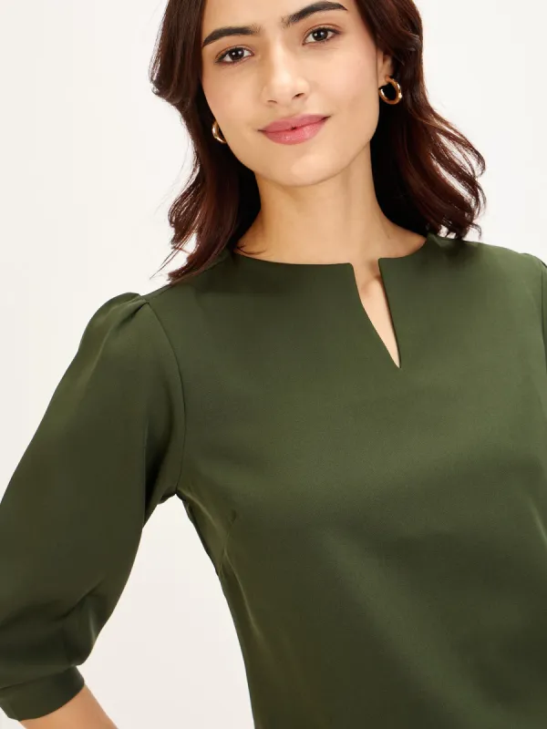 Iridium Puffed Sleeves Top-Olive sold by Salt Attire