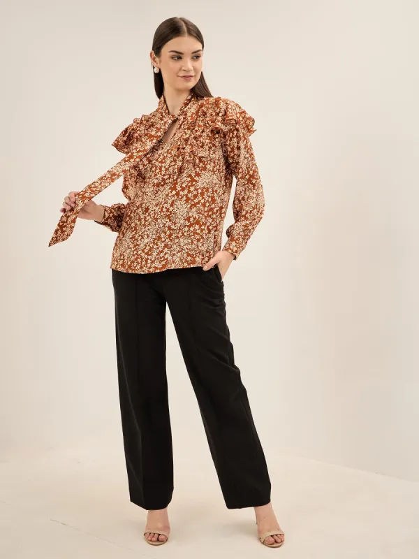 Folly Floral Ruffled Top - Beige sold by Salt Attire
