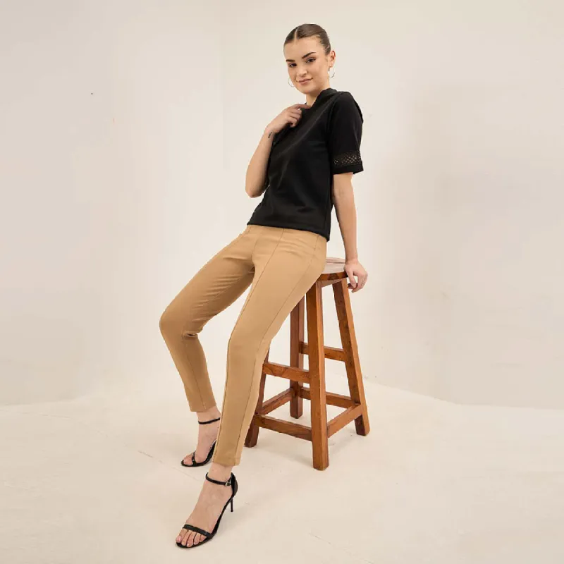 Flex-Camel Pull On Slim Jeggings - Camel sold by Salt Attire