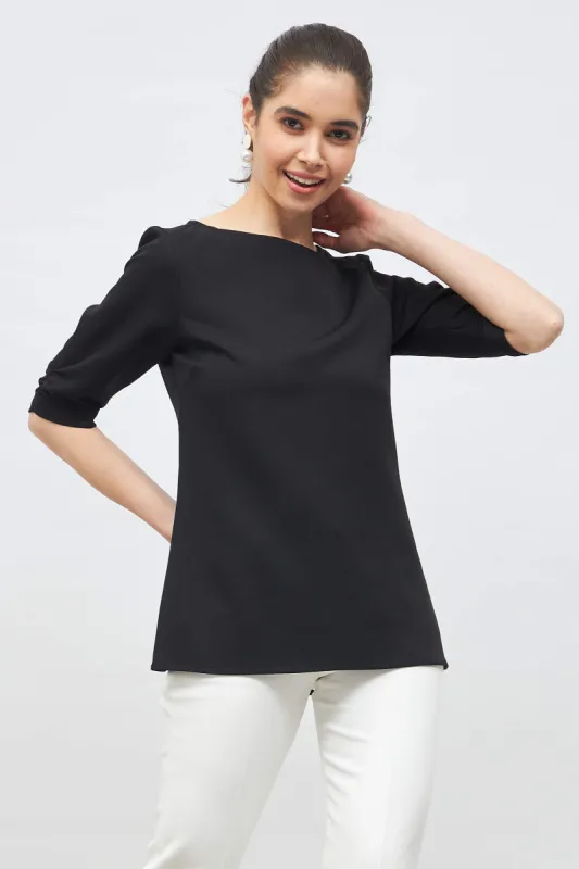 Judicious Ruched Sleeve Top - Black sold by Salt Attire