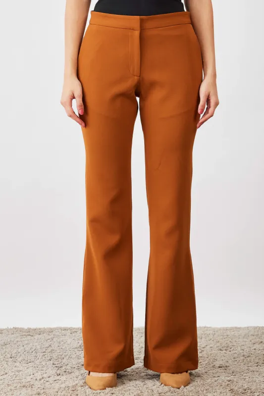 Courteous Flared Mid Rise Pants - Tan Brown sold by Salt Attire