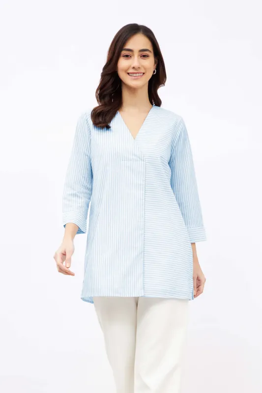 Windsurf V-Neck Stripe Placement Tunic - Blue & White sold by Salt Attire
