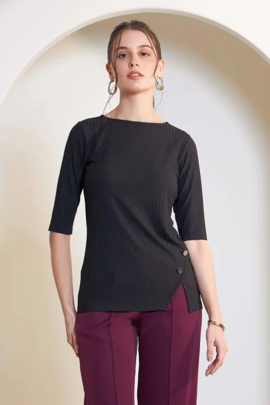 Serena Embellished Rib Knit Top - Black sold by Salt Attire