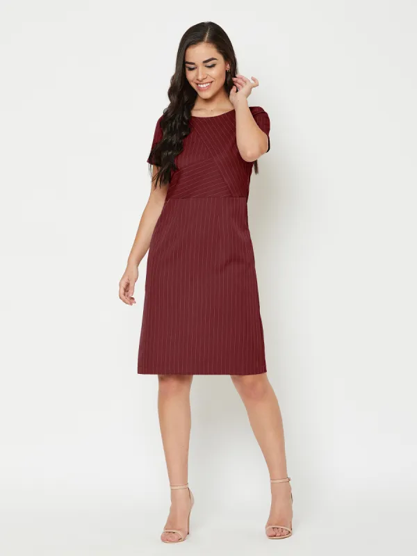 Rhea Striped Sheath Dress - Maroon sold by Salt Attire