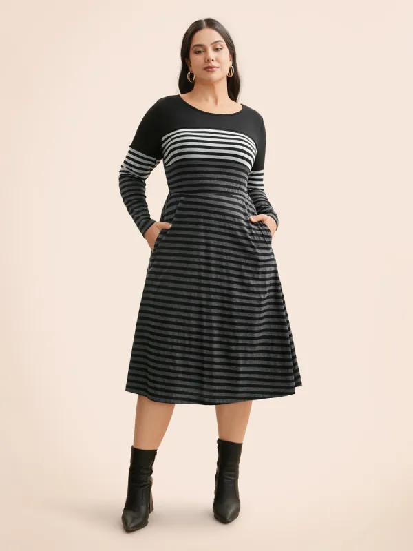 Striped Contrast Elastic Waist Midi Dress sold by Bloomchic