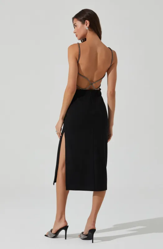 Elizsa Rhinestone Strap Midi Dress sold by Astr