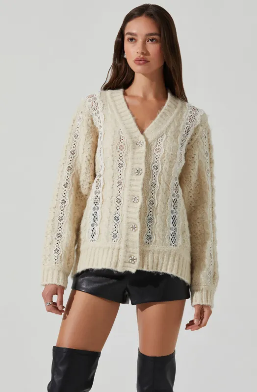 Nesmarie Lace Embellished Cardigan sold by Astr