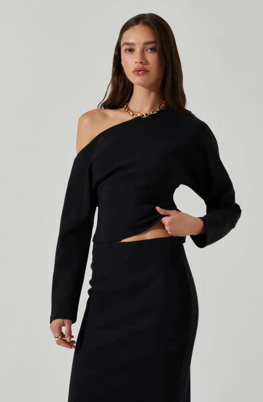 Kana Off Shoulder Asymmetric Top sold by Astr
