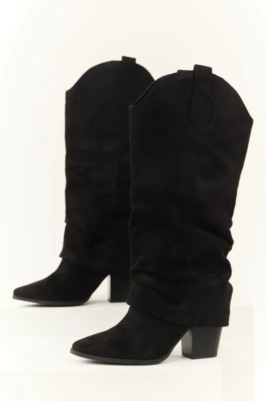 Black Faux Suede Foldover Knee High Boots sold by Lime Lush