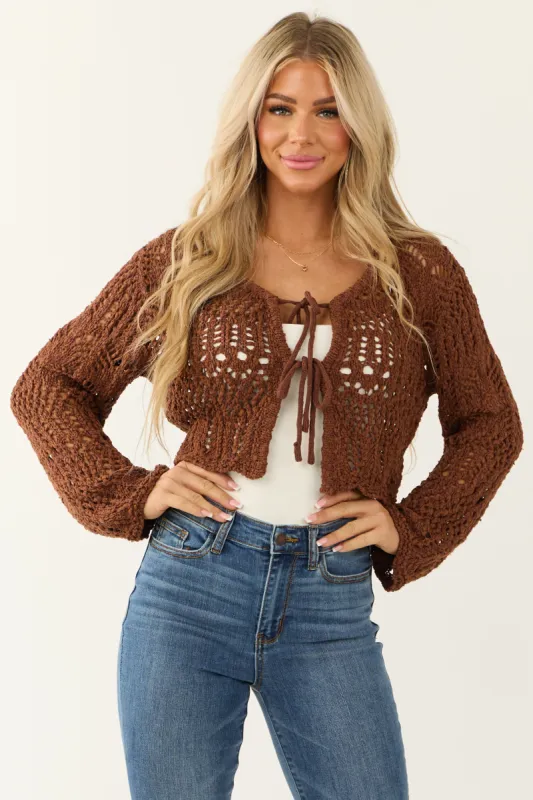Sepia Open Knit Two Tie Long Sleeve Cardigan sold by Lime Lush