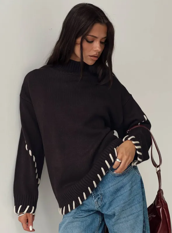 Leizure Turtleneck Knit Sweater Brown sold by Princess Polly