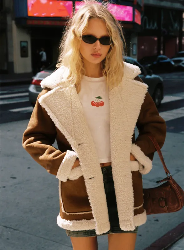 Marysville Faux Fur Oversized Jacket Tan sold by Princess Polly