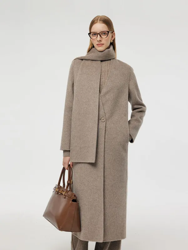 Wool Alpaca Women Overcoat With Scarf sold by Goelia