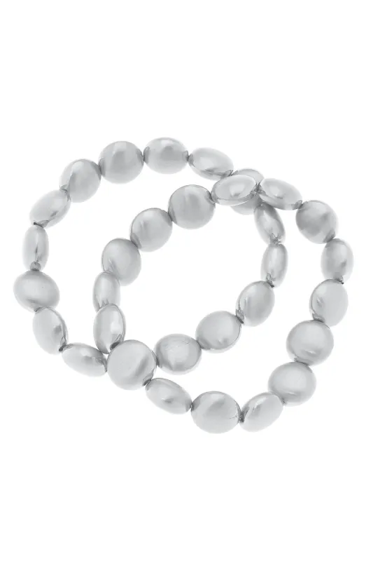 Dani Satin Metal Beaded Bracelets (Set of 2) in Satin Silver sold by Canvas Style