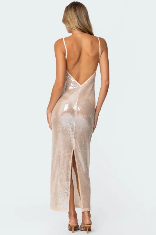 Sheer Sequin Slitted Maxi Dress sold by Edikted