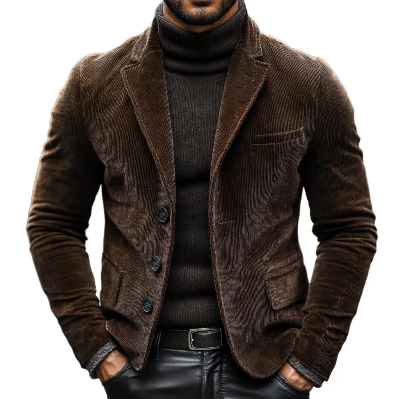 Men's Vintage Notched Lapel Thick Corduroy Slim Blazer 26980849M sold by Manly
