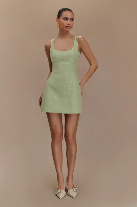 Beth Tweed Mini Dress - Pastel Green sold by Meshki