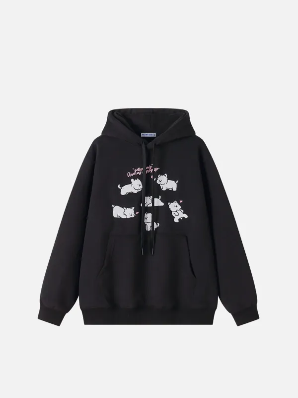 Aelfric Eden Embroidery Cartoon Dog Graphic Pullover Hoodie sold by Aelfric Eden