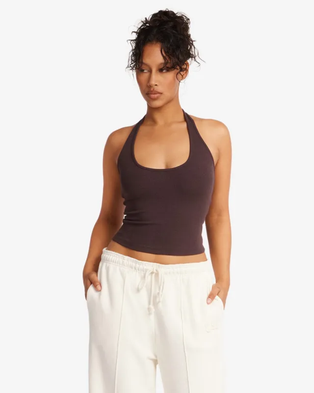 Rib Halter Tank | Espresso sold by Crop Shop Boutique