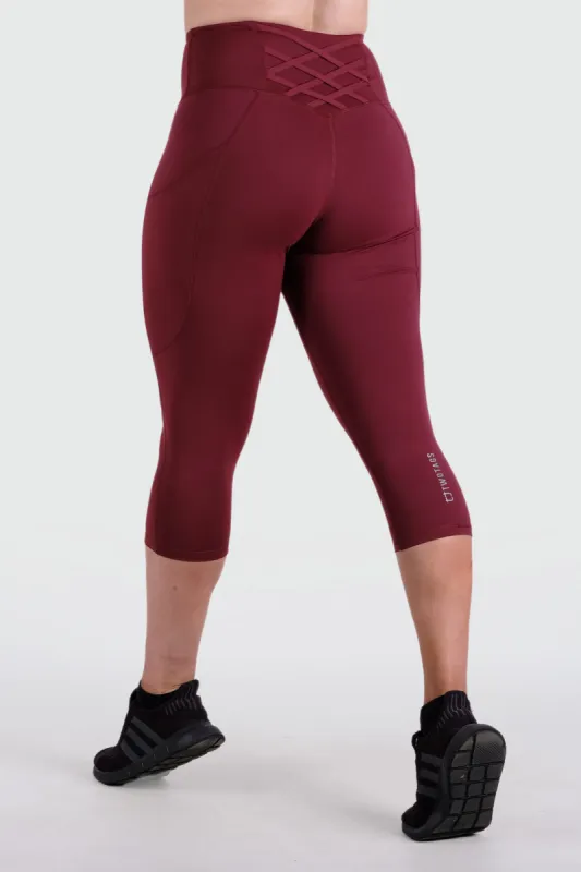 Strappy Capri V2 Highwaisted Leggings - Burgundy sold by TWOTAGS