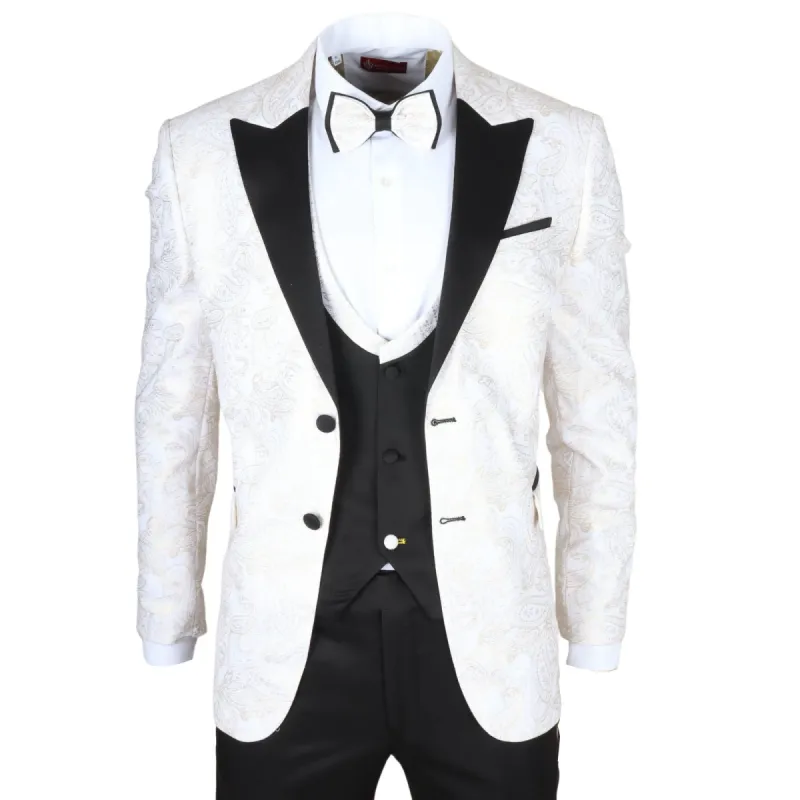 AK-29 - Men's 3 Piece White Paisley Wedding Suit sold by Tru Clothing