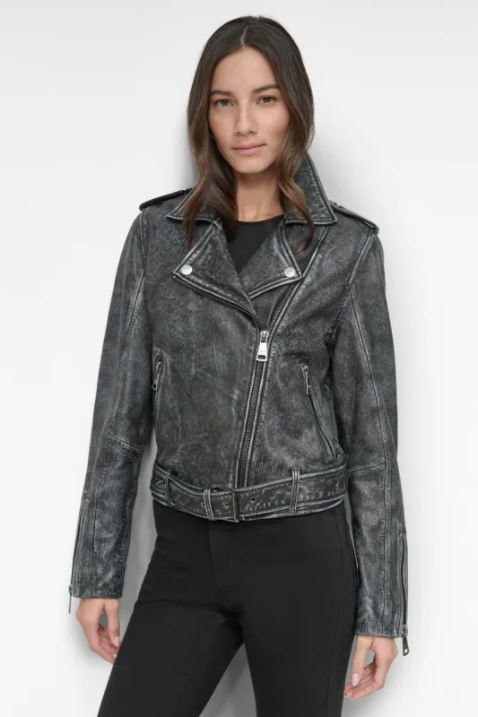 MOTO LEATHER JACKET sold by DKNY
