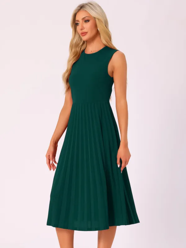 Sleeveless Pleated Crew Neck A-Line Midi Dress sold by Allegra K