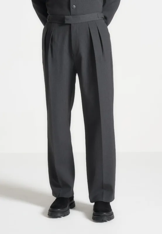 Pierre - Relaxed Fit Hatched Tailored Trousers - Grey sold by Maniere De Voir