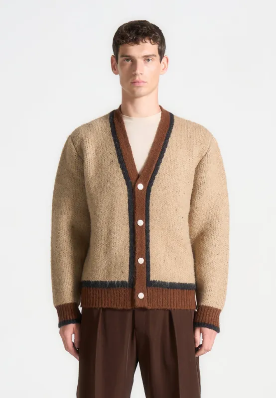 Contrast Knit Cardigan - Beige sold by Maniere De Voir