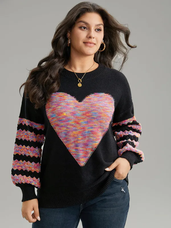 Heart Heather Patchwork Crew Neck Pullover sold by Bloomchic