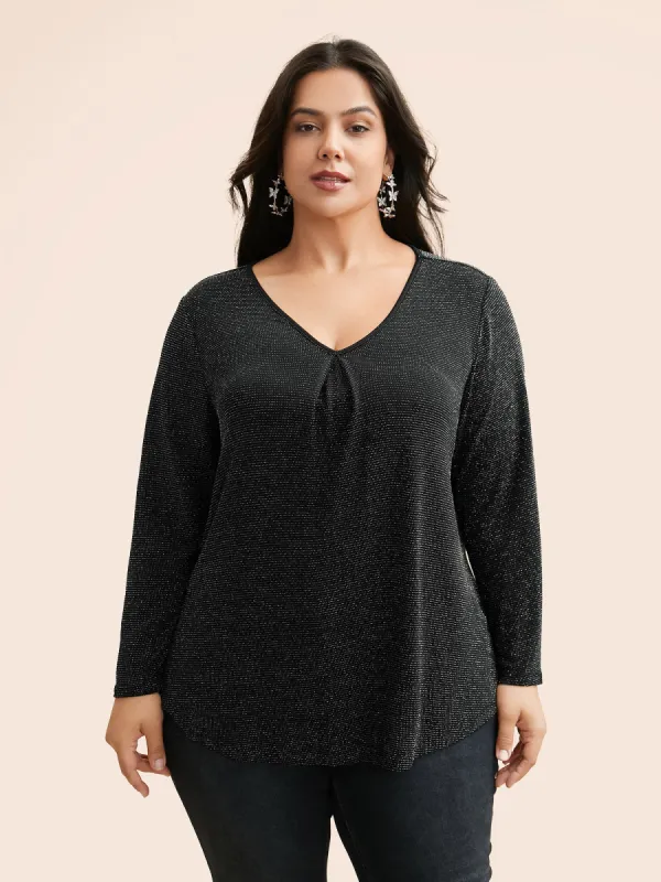 V Neck Luxe Plicated Detail T-shirt sold by Bloomchic