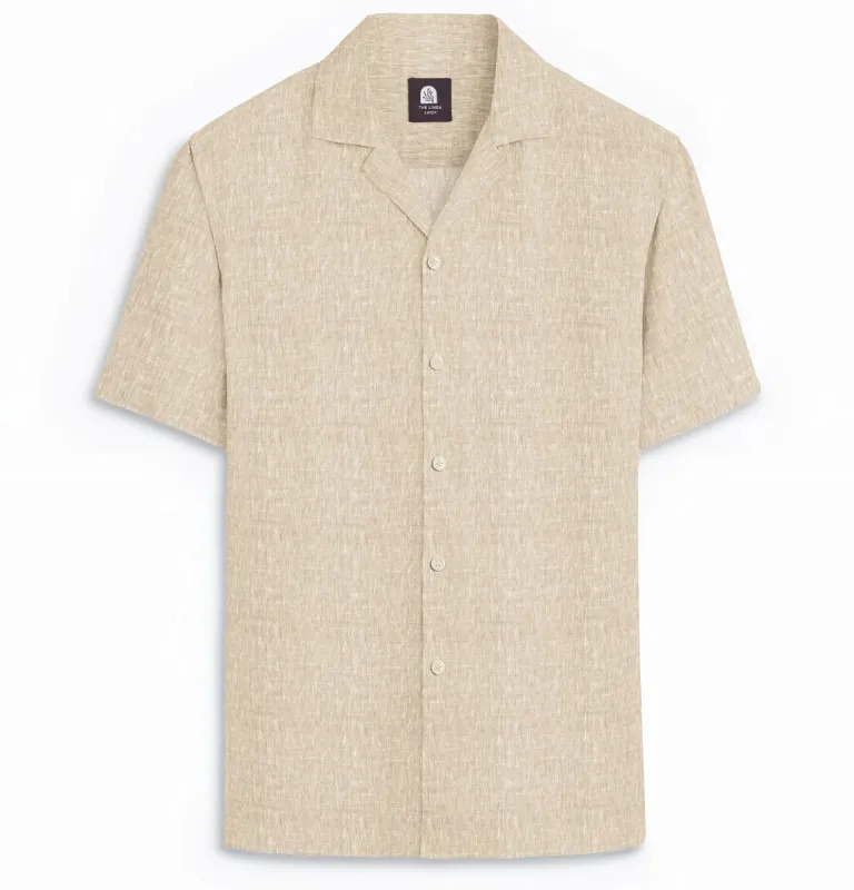 Pure Linen - Camp Collar - Short Sleeve - Beige sold by Airthreads