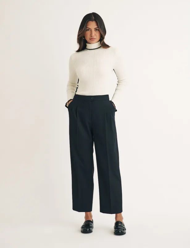 Black Double Pleated Wool Blend Tailored Trousers sold by Nobody's Child