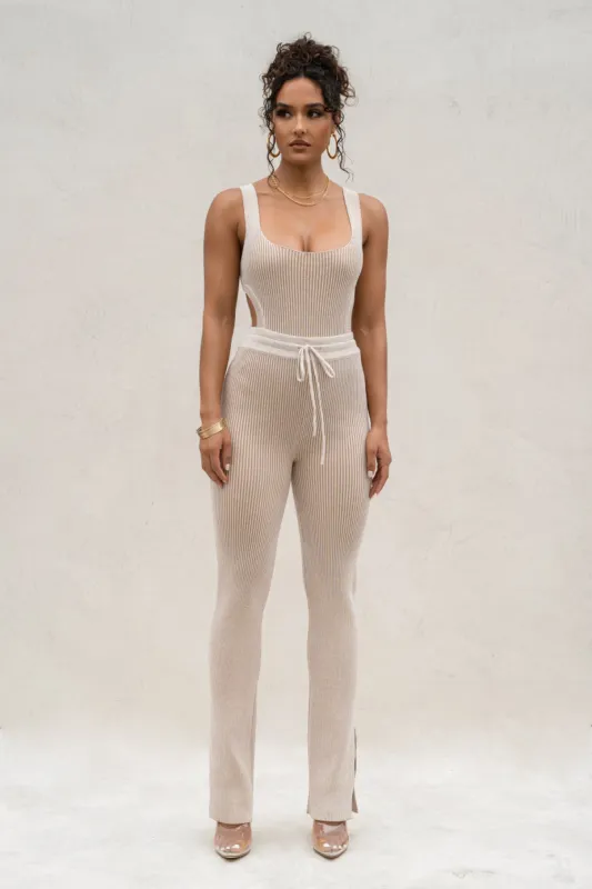 Taupe/White Faya Ribbed Pants sold by JLUXLABEL