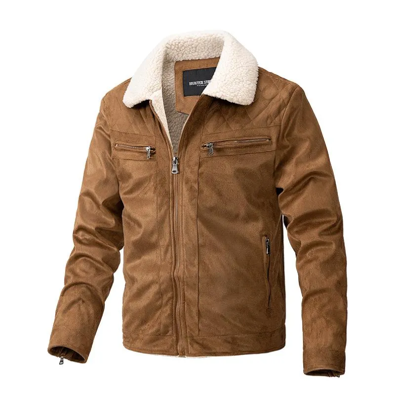 Men's Suede Plush Lapel Multi-Pocket Jacket 22560295Y sold by Manly