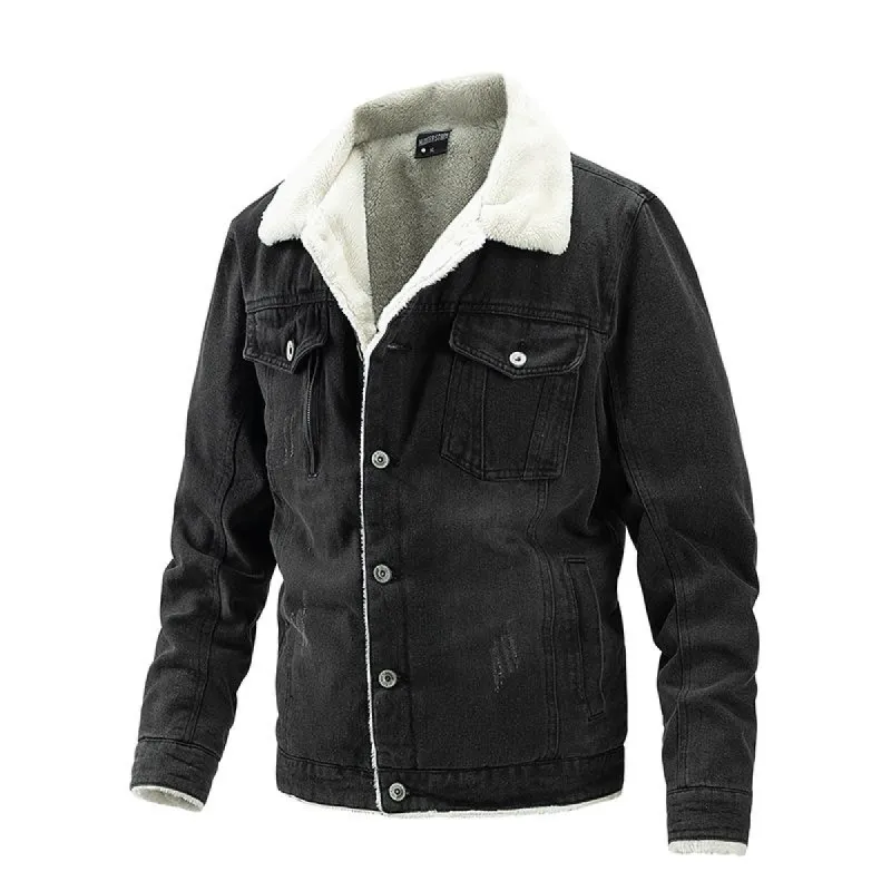 Men's Solid Color Lambswool Lining Denim Jacket 85634951Y sold by Manly