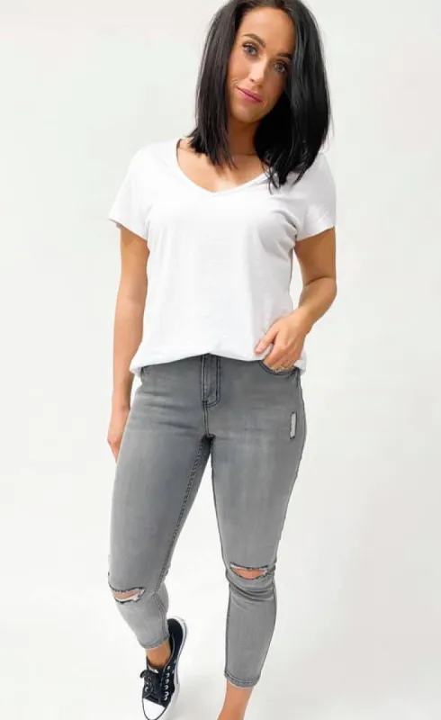 Shine On Label Jagger Cropped Slim Leg Jean Washed Charcoal sold by Shine On