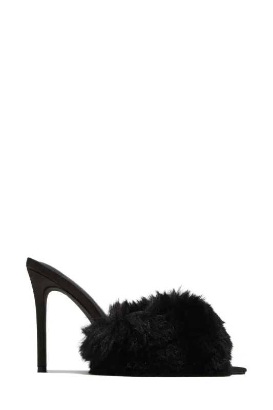 Cherie Faux Fur High Heel Mules - Black sold by Miss Lola