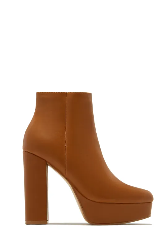 Oaklynn Platform Ankle Boots - Tan sold by Miss Lola