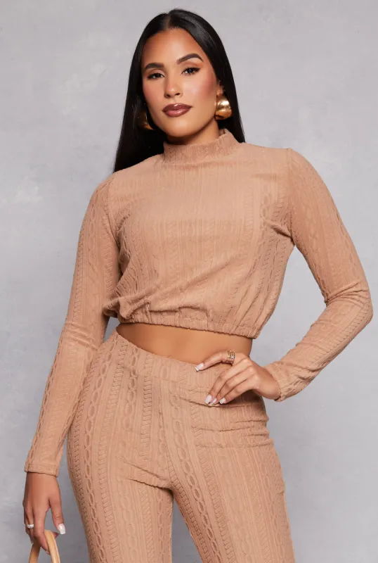Cable Knit Long Sleeve Crop Top sold by Rainbow