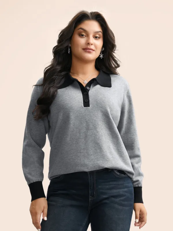 Supersoft Essentials Contrast Polo Neck Button Up Pullover sold by Bloomchic