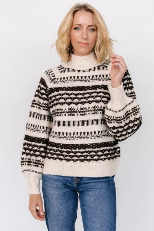 Guadalupe Mock Neck Sweater | Ivory + Chocolate sold by Baltic Born