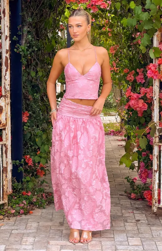 Jewel Pink Floral Maxi Skirt sold by Beginning Boutique