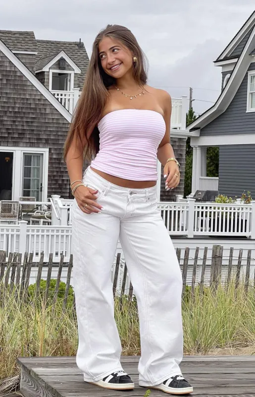 Clara Star White Denim Low Rise Jeans sold by Beginning Boutique