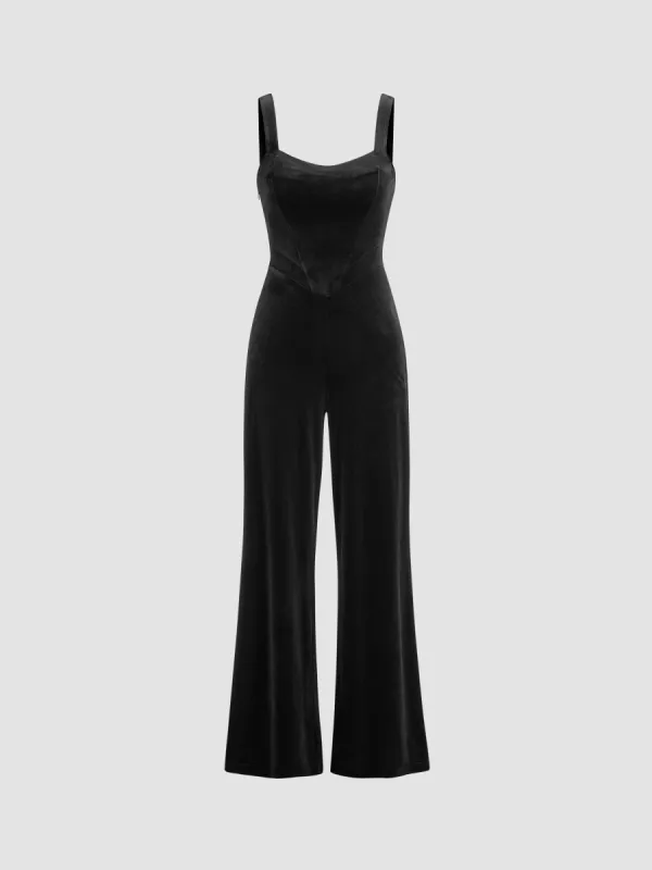 Velvet Scoop Neckline Solid Jumpsuit sold by Cider