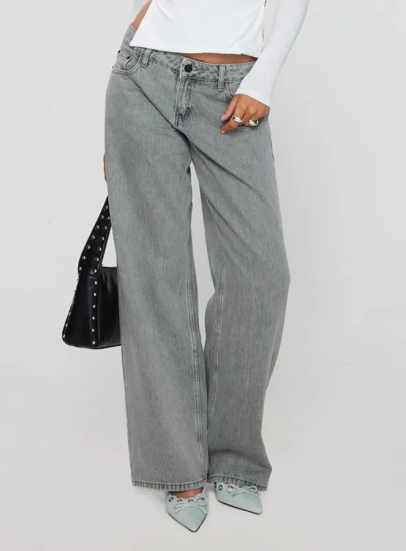 Ellanor Low Rise Slouch Denim Jean Washed Grey sold by Princess Polly