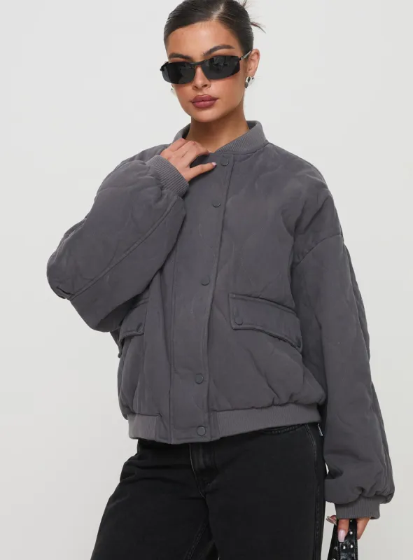 Stick Season Quilted Jacket Grey sold by Princess Polly