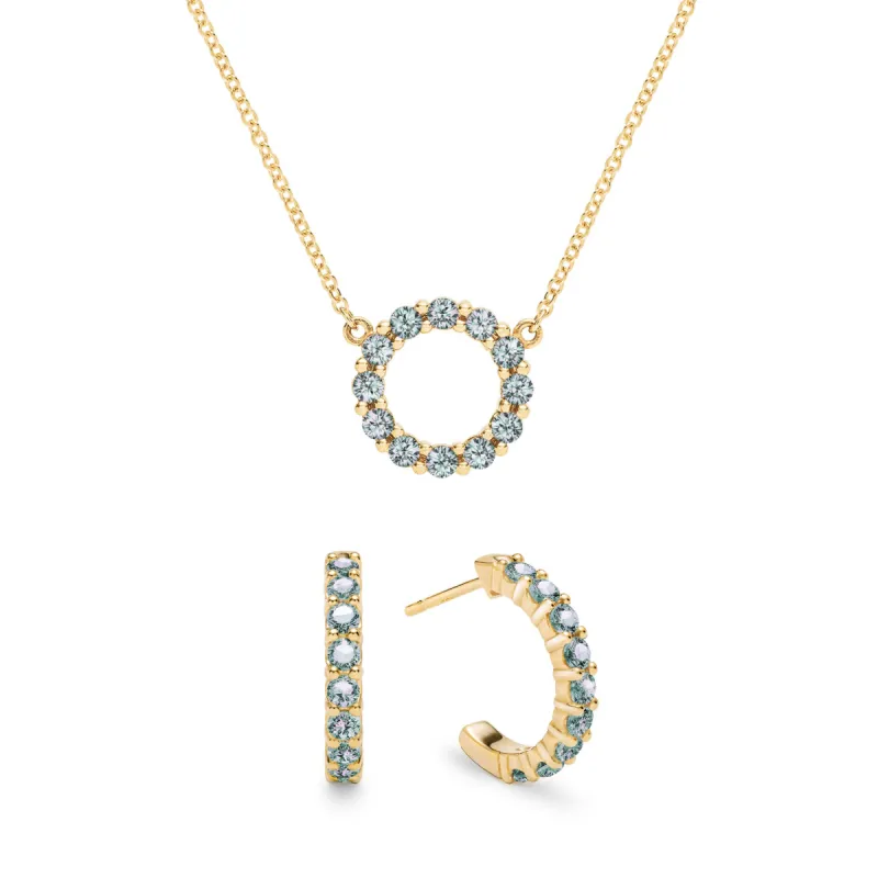 Rosecliff Small Circle Alexandrite Necklace and Huggie Hoop Earrings Set in 14k Gold (June) sold by Haverhill