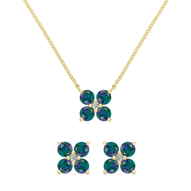 Greenwich 4 Alexandrite & Diamond Necklace and Earrings Set in 14k Gold (June) sold by Haverhill